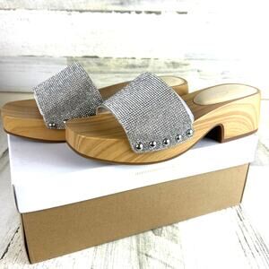 Jessica Simpson Women’s 8.5 Silver Shimmer Rexile Slip-On Wooden Clog Sandal New